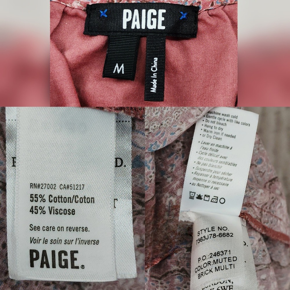 PAIGE Tiered Maxi Dress M Brick Red Multi Floral Smocked Ruffle Festival Prairie - Picture 3 of 13